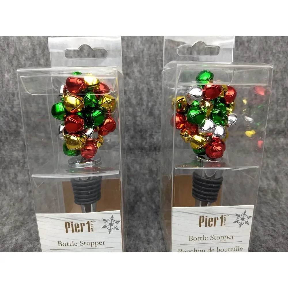 Pier‎ 1 Imports Wine Bottle Stopper Christmas Jingle Bells NEW IN BOX Set of 2